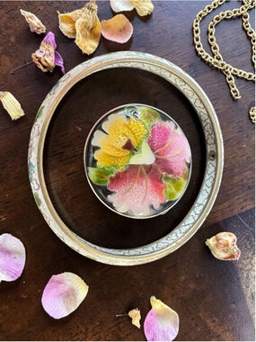 Vintage Chinese Cloisonne Enamel White Pink Floral Bangle Bracelet and Pin